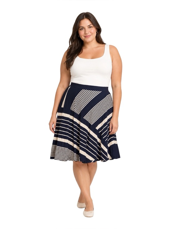 NorthStyle Dresses & Skirts - 4/$25 North Style Pull On Knee Length Skirt Plus Size 2XL Navy Blue White Stripe